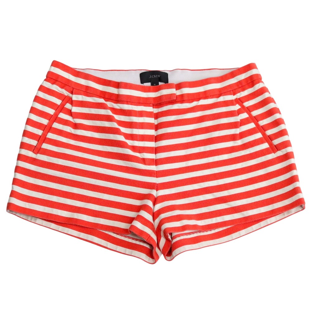 J.Crew Striped Textured Chino Shorts Womens 12 Orange White Nautical Preppy‎